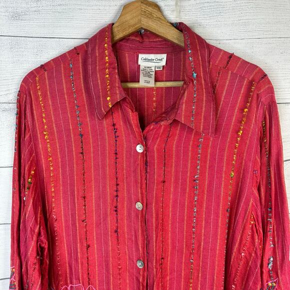 Coldwater Creek Womens size XXL Embroidered Floral Artsy Button Up Top - Picture 3 of 10